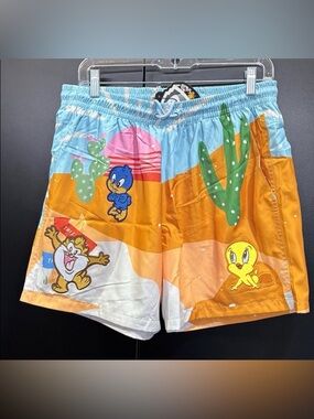 Looney Tumes Embroidered character trunks elastic/drawcord,mesh lined,pockets